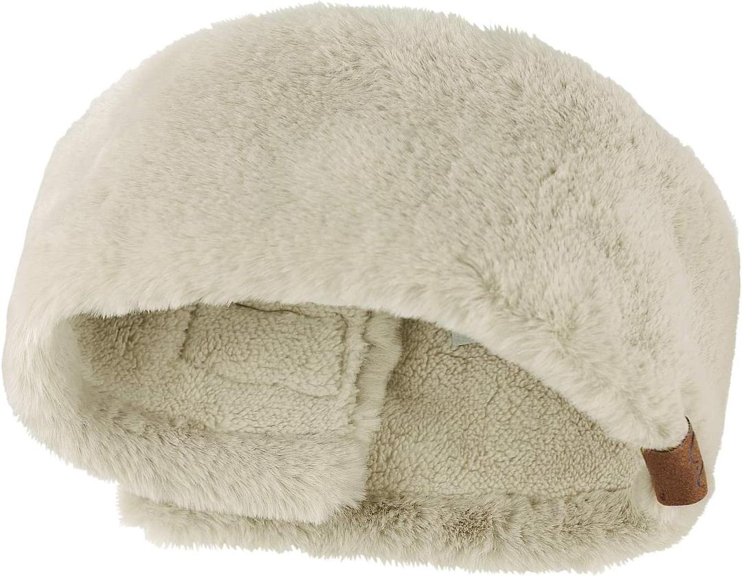 C.C Women's Soft Faux Fur Feel Sherpa Lined Ear Warmer Headband Headwrap (Beige)
