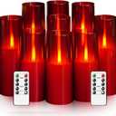 Flickering Flameless Candles 9 Pcs, Battery Operated Candles with Remote Timer, Realistic Pillar LED Candles for Home Decor (Red)