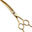 Professional Dog Grooming Scissors Pet Curved Chunker Shears 7.0'' Extremely Sharp Blades 440C Steel Thinning Scissors Durable Smooth Motion & Fine Cut for Dogs and Cats(Gold)