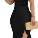 CHICME Womens Sexy Bodycon Party Dress Off The Shoulder Pearls Strap Midi Dress Ruffle Hem Cocktail Dresses