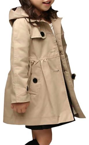 Betusline Little Girls Khaki Hooded Trench Coat Button Up Jacket Hoodie, Khaki, 2-3 T