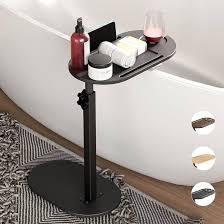 Yumkfoi Bamboo Bathtub Tray Table with Adjustable Height, Freestanding Bathtub Caddy for Tub Against Wall, Tub Organizer Suitable for Luxury Spa and House Warming  Patent Protected (Black)