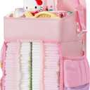 Maliton Hanging Diaper Caddy Nursery Caddy Organizer for Playard, Wall or Crib, Diaper Stacker with Baby Essentials Storage (Pink)