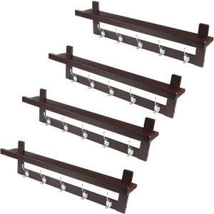 Yoyomax Coat Hooks-4 Packs Coat Rack Wall Mounted w/5 Hooks Metal Wall Coat Hook Rail for Hat Coat, Key, Purses, Robes, Bathroom, Espresso