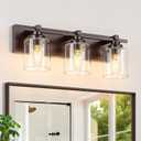 3 Light Modern Bathroom Light Fixtures Over Mirror, Bronze Finish Vanity Lights for Bathroom Wall Sconces with Clear Glass Shades, E26 Socket (Bulbs Not Included)