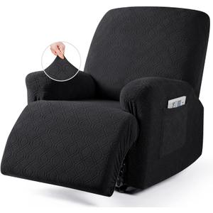 VANSOFY Recliner Chair Cover, 3-Pieces Stretch Recliner Covers for Recliner Chair Soft Reclining Chair Slipcover Furniture Protector for Dogs Cats(Black) (1 Seater)