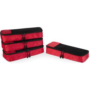 Amazon Essentials 4-Piece Space-Saving Packing Cubes Travel Accessories Set, Luggage Organizer with Double Zipper, Mesh Top, Polyester, Slim, Red (Previously Amazon Basics)