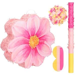 Gilprop Daisy Flower Piñata Watercolor Pink Flower Piñata Daisy Hippie Boho with Blindfold Bat Confetti for Birthday Baby Shower Gender Reveal Wedding Party Supplies