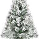 2FT Artificial Christmas Tree Green Tabletop Christmas Tree with Plastic Stand Snow Flocked Mini Xmas Pine Tree for Indoor Outdoor Holiday Home Decoration