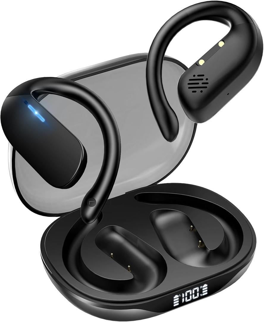 Open Ear Earbuds, Spatial Audio Wireless Earbuds, Bluetooth Headphones 5.4 with Smart Digital Display, 36H Playtime, IP7 Waterproof, Touch Control Operate Fit Cycling, Running, Workout, Travel, Gaming