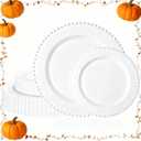 U-QE 60PCS White Plastic Plates - Fancy Beaded Plates Disposable Heavy Duty - Premium Hard Plastic Plate for Thanksgiving, Wedding & Party Including 30 Dinner10 & 30 Dessert Plate 7"