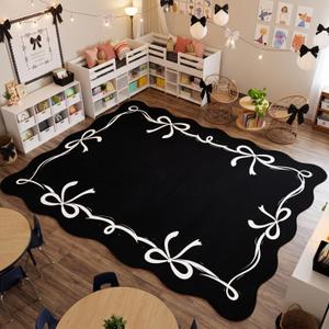 8 x 12 ft Large Classroom Rug for Elementary Pastel Carpet
Back to School Decor, Preschool Educational Area Rug Kids Seating, Non-slip for Daycare Nursery Playroom, Bow, Black White