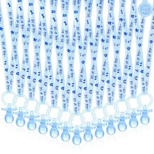 100 Pieces Baby Shower Pacifiers Necklace, Cute Acrylic Pacifier Necklaces for Chupones para Baby Shower Games Charm, Party Favors, Decorations DIY, Gender Reveal Table Scatter(Blue)