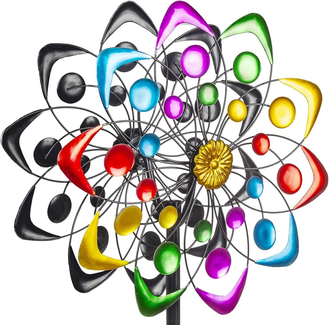 Viveta Kinetic Wind Spinner, 59 inch Outdoor Metal Windmills for Yard Garden, Double Wind Sculpture with Stable Stake, Multi-Color (D-multicolor)