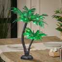 LIGHTSHARE 24Inch Twins Palm Tree Bonsai 25LED Lights,Green Light,Battery Powered or Plug-in Adapter (Included), Built-in Timer