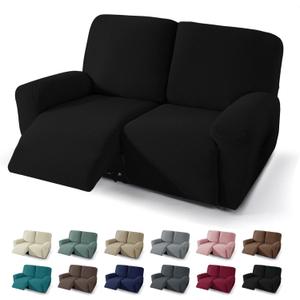 JIVINER 4 Pieces Recliner Loveseat Covers Stretch Recliner Sofa Slipcover with Elastic Bottom Jacquard Fitted Reclining Couch Cover Furniture Protector with Pockets (2 Seater, Black)