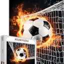1000 Piece Jigsaw Puzzles for Adults Ball Sport Painting Jigsaw Puzzle Fire Soccer Ball 1000 Pieces Puzzles Playing Football DIY Craft Magic Puzzle Art Bedroom Decor (Colorful) (19.7''Wx27.6'H)