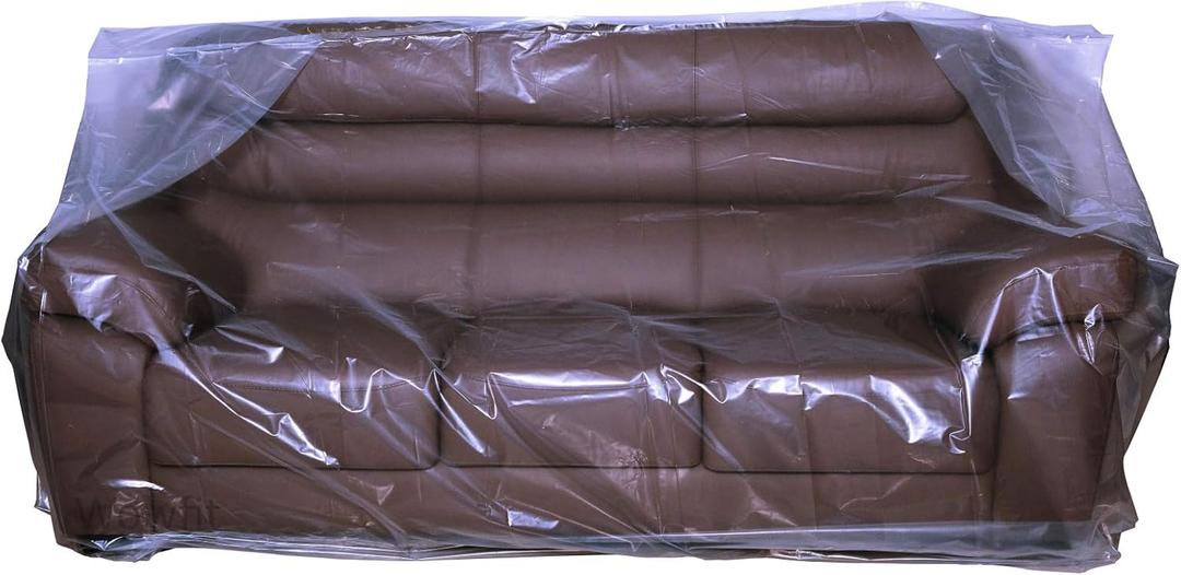 Wowfit Furniture Cover Dust-Proof Moving Bag for Sofa & Boxes  Clear, Odorless Plastic  4mil Thick  92W x 42D x 62/41H Inches (Tape Not Included)