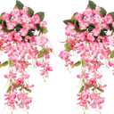 2 Pcs Fake Hibiscus Flowers Artificial Hanging Flowers Plants Outdoors Realistic UV Resistant Spring Summer Decor Red Pink Silk Faux Hibiscus Flower Trailing Vines for Front Door Porch Outside