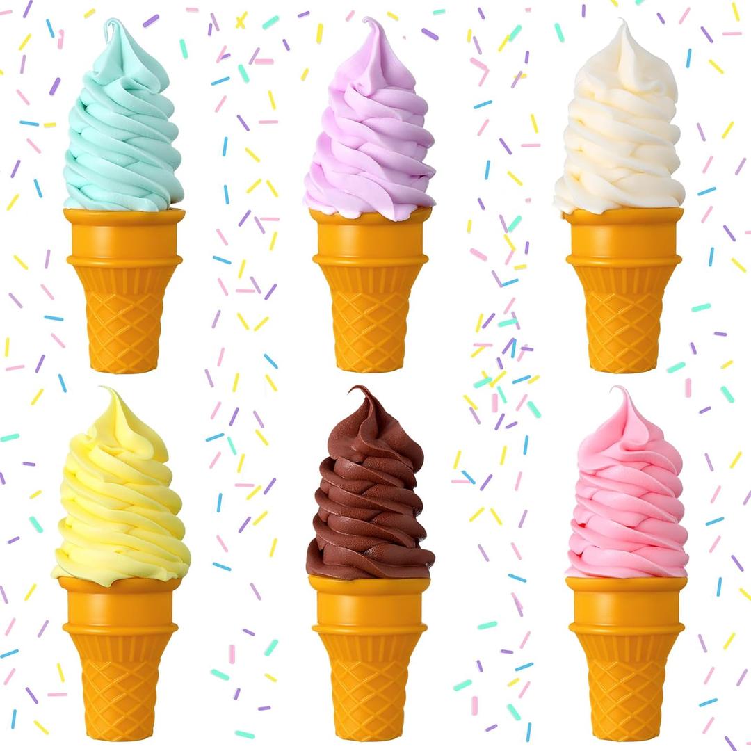 6 Pcs Simulated Ice Cream Artificial Lifelike Fake Ice Cream Cone Fake Food Model for Home Kitchen Cabinet Showcase Desk Shops Summer Display Photography Props Party Decoration