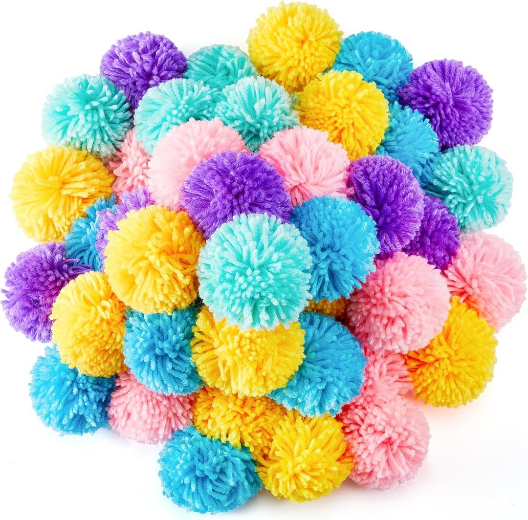 Gemscream 50 Pcs 2 Inch Pastel Yarn Pom Poms for Crafts Large Fuzzy Pompoms Big Pom Balls for DIY Hats Holiday Party Hanging Ornaments Home Decor