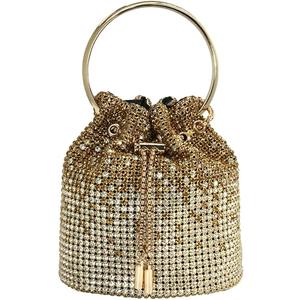 DJBM Ladies Full Diamonds Bucket Handbag Rhinestone Evening Bag Bling Clutch Purse for Women Party Prom Cocktail Wedding
