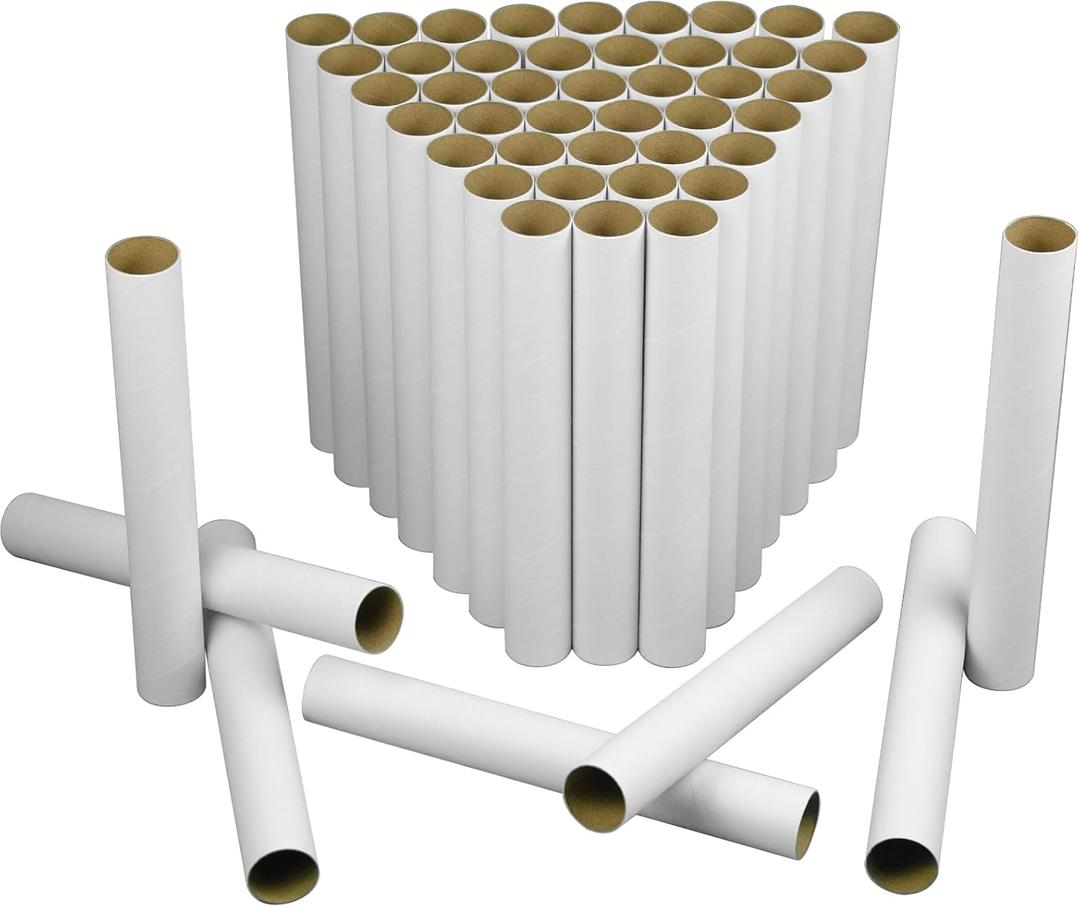HESESOH 50 Pack Cardboard Tubes for Crafts - 1.57 x 11.81 Inches - White Toilet Paper Empty Rolls Round Thick Tubes Sturdy for Classroom Family Handmade DIY Projects