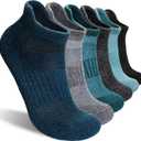 Merino Wool Ankle Hiking Socks For Men & Women No Show Running Athletic Support Thick Cushioned Breathable Socks 6 Pairs (Blue & Green, 6-9)
