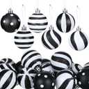 Riceshoot 24 Pcs Christmas Black and White Ball Ornaments Xmas Plastic Stripe Dot Hanging Ball for Christmas Tree Party Decoration Supplies(2.36 Inch) (Classic Style)