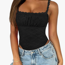 Saslax Women's Sexy Square Neck Lace Sleeveless Bodysuit Tank Tops Double Lined Body Suit Thong Outfits, L