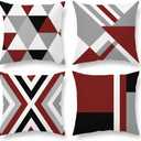 Burgundy and Gray Geometric Throw Pillow Covers 18x18 Inch Set of 4,Modern Geometric Abstract White Linen Decorative Pillowcases for Couch, Sofa, Living Room, Farmhouse Home Decor