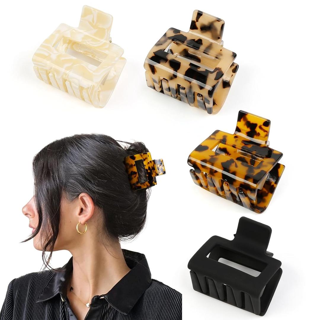 Hair Claw Clips for Women 4Pcs 2" Small Claw Clips Tortoise Shell Leopard Hair Clips for Thin Thick Hair Strong Hold Acetate French Clip Nonslip Jaw Clip Hair Accessories