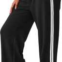 SOFIA'S CHOICE Women's Drawstring Sweatpants Side Stripe Pants Wide Leg Track Pants with Pockets Green-A Small