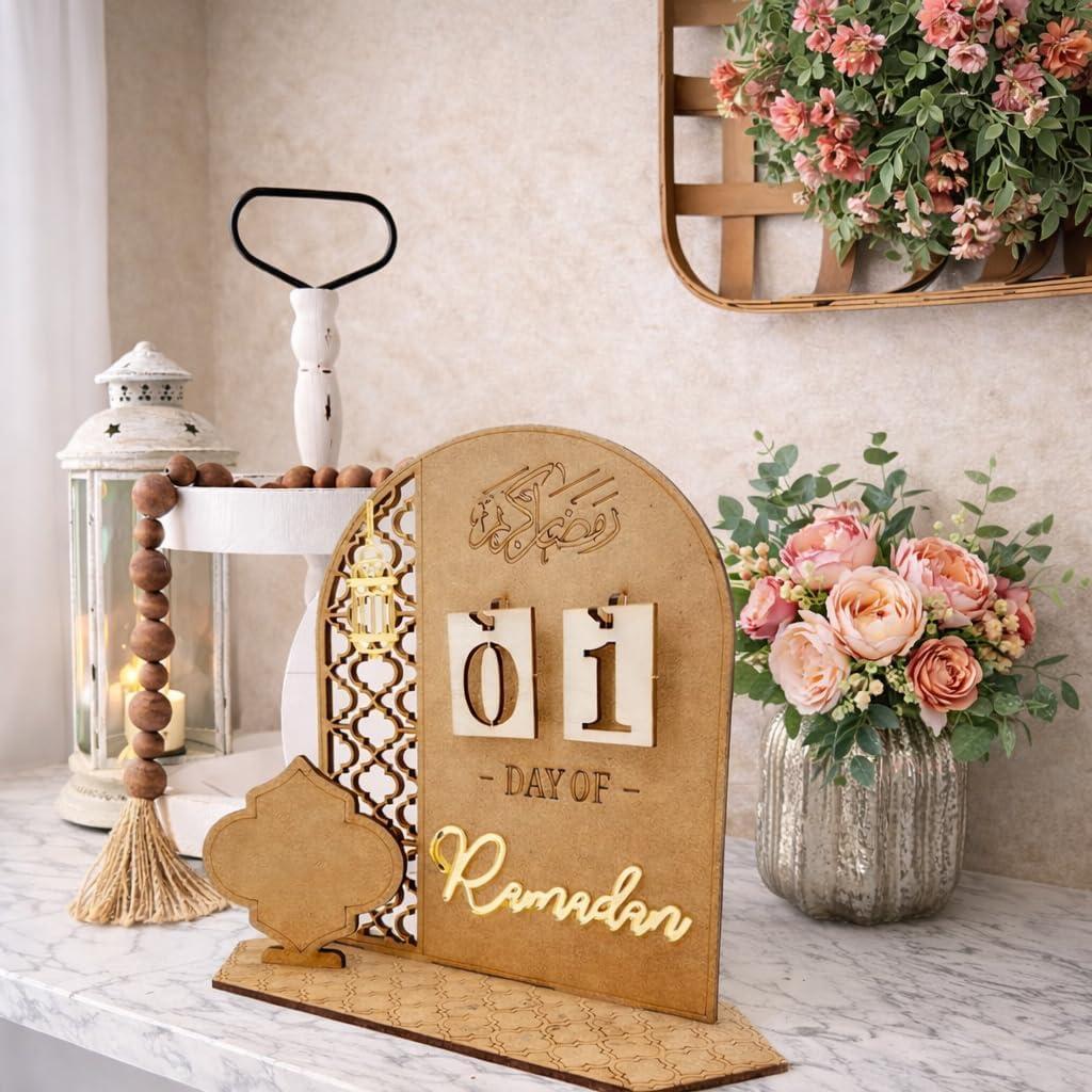 Ramadan Advent Calendar 2026 Countdown Calendar Decorations for Home, 30 Days Til Eid Sign, Wood Radaman Gifts for Women, Ramadans Table Decor     (Color 1)