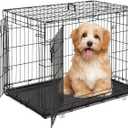 Large Dog Crate with Divider Panel, 36 Inch Double Door Folding Metal Wire Dog Cage with Plastic Leak-Proof Pan Tray, Pet Kennel for Indoor, Outdoor, Travel, 36S