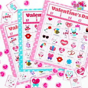 JOYIN 36 Players Valentines Day Bingo Cards (5x5) for Kids School Classroom Exchange Gift Rewards, Party Games, Indoor Family Activities