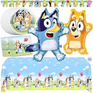 Bluey Birthday Decorations and Party Supplies for 16 Guests | Officially Licensed | Large Foil Bluey Balloon and Bingo Balloon, Banner, Tablecloth, Plates, Napkins, Sticker