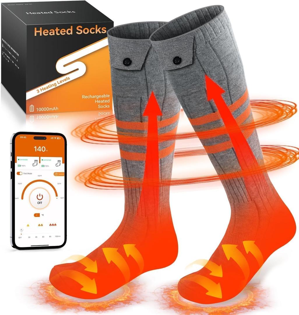 Heated Socks, APP Control Electric Heated Socks for Men Women, Rechargeable Battery Powered Warm Socks, Washable Thermal Socks Foot Warmer for Winter Hunting Skiing Hiking Camping Fit Women 5-9 / Men 6-10 (Shoe Size)