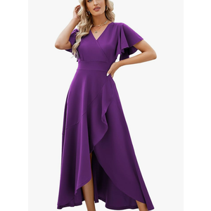 Long Black Formal Dresses for Women Gowns Evening Party Cocktail Dress,Split Elegant V Neck Wrap Ruffle Wedding Guest Dresses XL