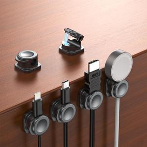 2 x Magnetic Cable Clips 8 Pack  Strong Cord Organizer with 10 Adhesive Pads, No-Residue Wire Organizer, Desk Cable Management, Cord Holder for Charging Cords, USB Cables, HDMI & Power Wires  Black (Small)