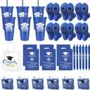 LemonRoad 30 Pcs Class of 2026 Blue Graduation Gift Bulk Congrats Grad PVC Gift Bag and Socks Plastic Tumblers with Lid and Straw Ballpoint Pens Inspirational Notepads Graduation Party Favors