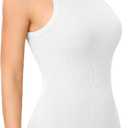 SIMIYA Tank Tops for Women Ribbed Sleeveless Racerback Summer Basic Cami Top Shirt Round High Neck Slim Fitted Blouses (White)