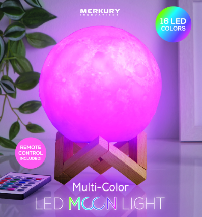 MK RGB MOON LAMP W/WOOD STAND & REMOTE, 16 Led Colors