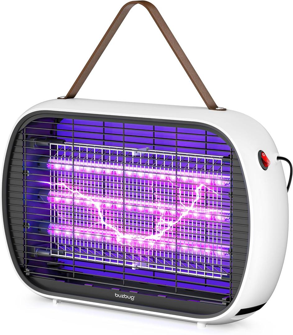 Buzbug Upgraded LED Bug Zapper Indoor, LED Bulbs Up to 50,000 Hours, 3 Lamps Sustainable Less Power, 3800V Powerful Electric Mosquito Zapper, Fly Trap Mosquito Trap, Fly Killer Fly Zapper (White)