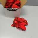 GREENTIME 12 Pcs Glitter Poinsettia 5.5" Artificial Flowers Christmas with Clips Stems Xmas Tree Ornaments for New Year Party Stairs Fireplace Porch Balcony Garden Church Wreath Decoration (Red)