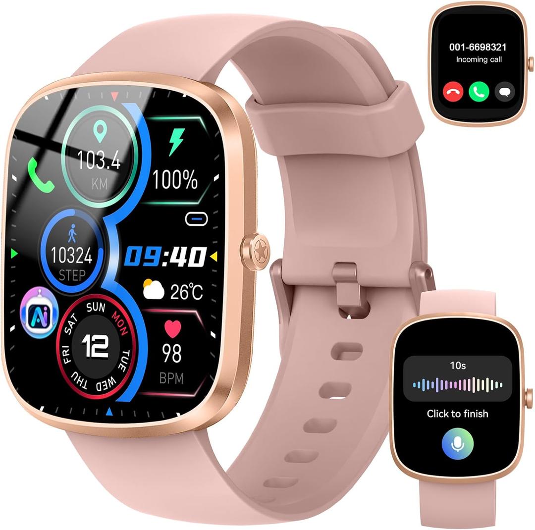AI Smart Watch with ChatGPT,1.91"HD Screen Smartwatch for Women( Answer/Make Calls), Fitness Watch with Heart Rate/Sleep Monitor, IP68 Waterproof, Voice Assistant, Health Analysis for Android iOS Pink