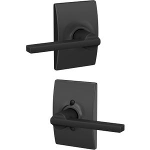 Schlage F10 LAT 622 CEN Latitude Door Lever with Century Trim, Hall & Closet Passage Lock, Matte Black