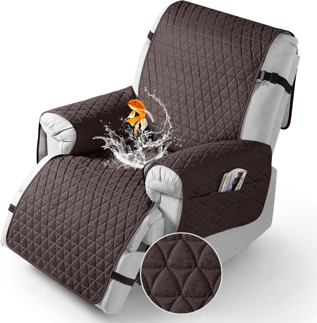 TAOCOCO 100% Waterproof Recliner Cover Recliner Cover with NonSlip Granule, Recliner Chair Covers with Elastic Band, Recliner Chair Covers for Reclining Chair(Coffee, Small 22'')