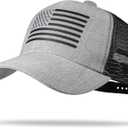 American Flag Trucker Hat - Snapback Hat, Baseball Cap for Men Women - Breathable Mesh Side, Adjustable Fit - for Casual Wear (One Size, Heather Gray/Black)