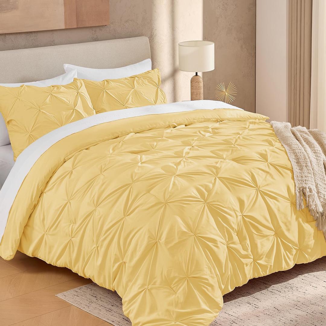 Andency Yellow Pinch Pleat Comforter Twin(66x90Inch), 2 Pieces(1 Pintuck Comforter and 1 Pillowcase) Pintuck Comforter Set, Microfiber Down Alternative Comforter All Season Bedding Set